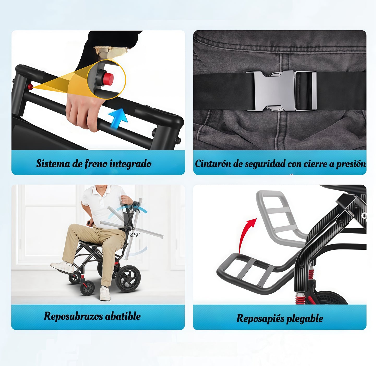ByteTecpeak M1 Silla de ruedas de viaje ligera y plegable, transporte plegable, capacidad de carga 100 kg