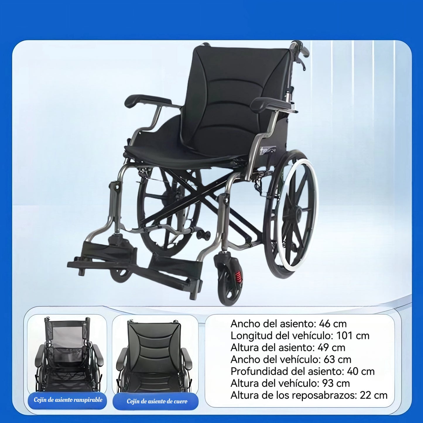 ByteTecpeak M4 Silla de ruedas plegable con doble cojín de asiento