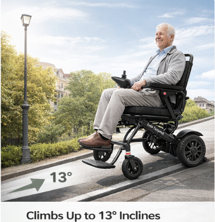 ByteTecpeak D14 Leicht Elektrischer Rollstuhl – 20km Reichweite, 500W Motor, 12Ah Akku