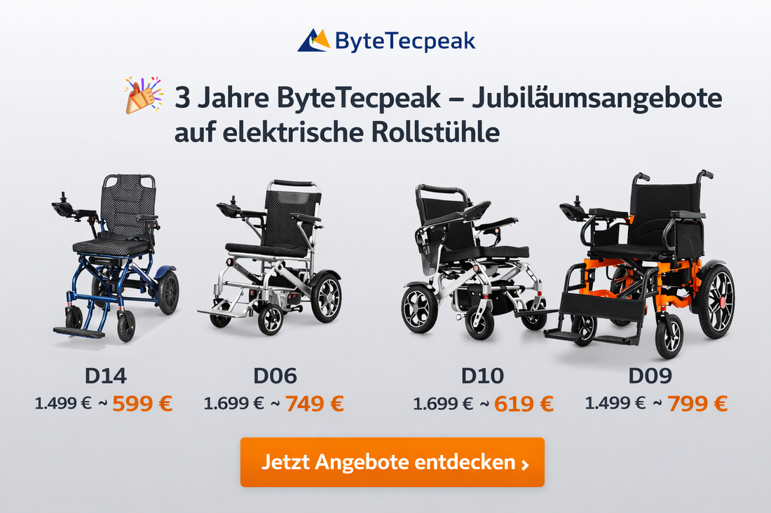 🎉 3 Jahre ByteTecpeak – Jubiläumsangebote auf elektrische Rollstühle
