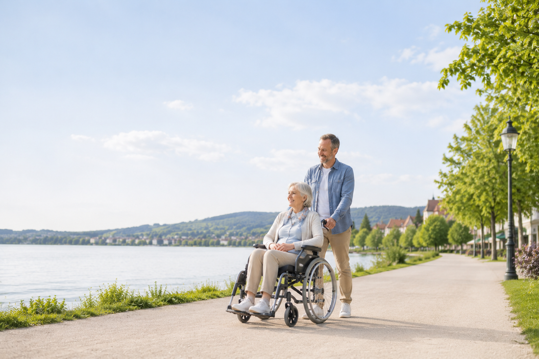 Mit dem manuellen Rollstuhl zum Sommerausflug: So planen Begleitpersonen Wege, Pausen und Rückfahrt angenehm