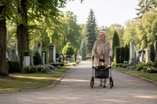 Mit dem Rollator zum Friedhof: Ruhige Wege, sichere Pausen und ein würdevoller Besuch