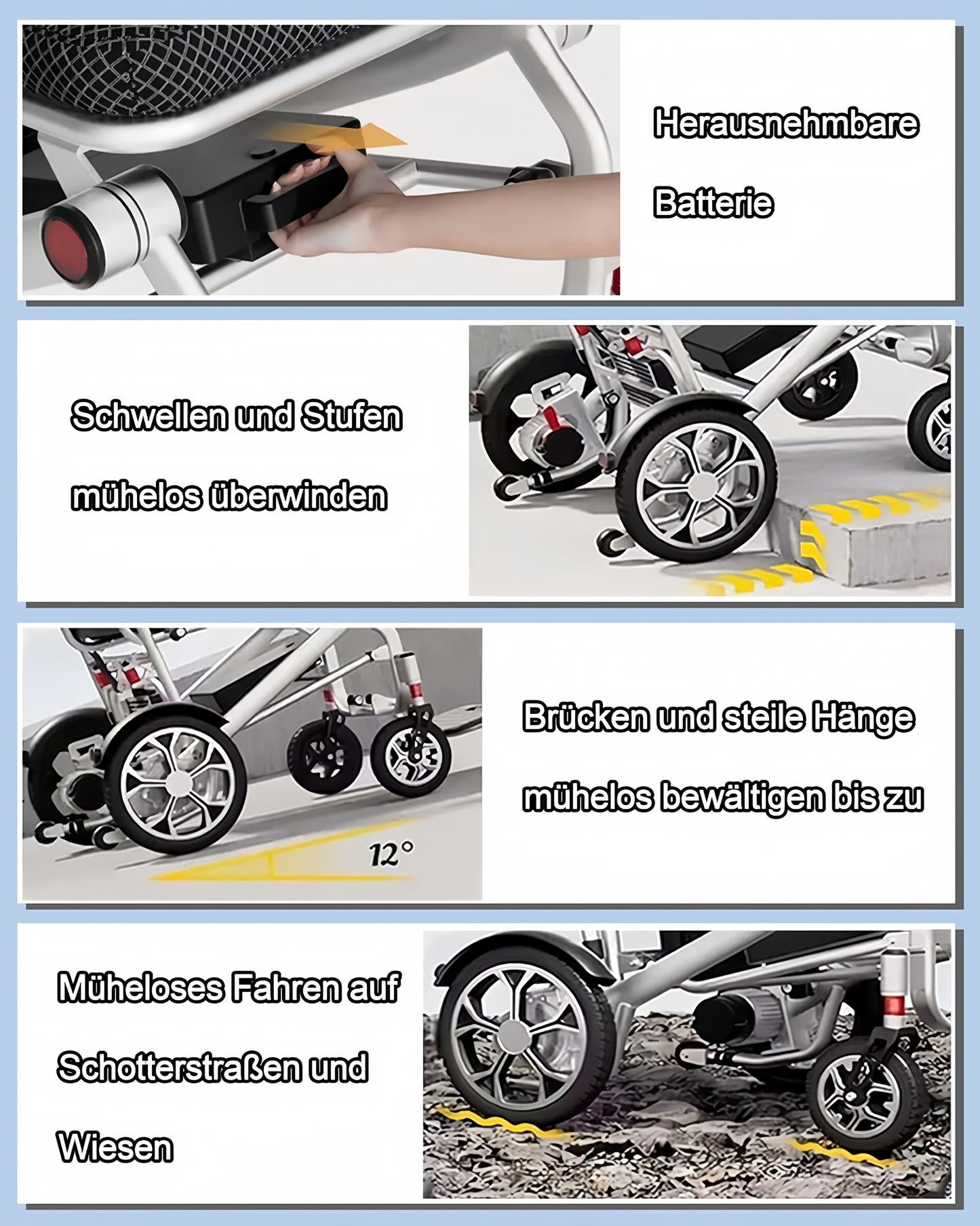 ByteTecpeak D06 Tragbarer elektrischer Rollstuhl - 12Ah Lithium-Batterie, 14.9 kg, 400 W Motor