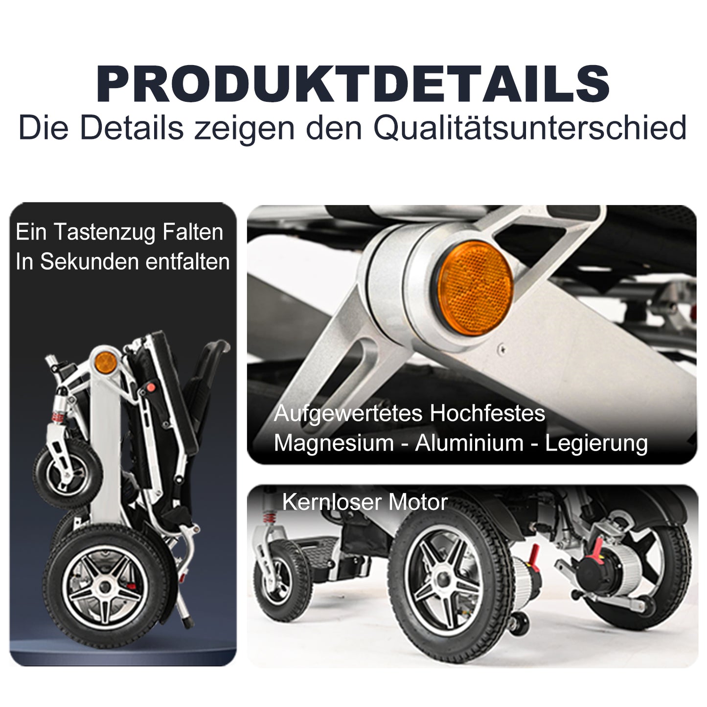 ByteTecpeak D1 Elektrischer Faltrollstuhl,  500W Motoren, 20km Reichweite