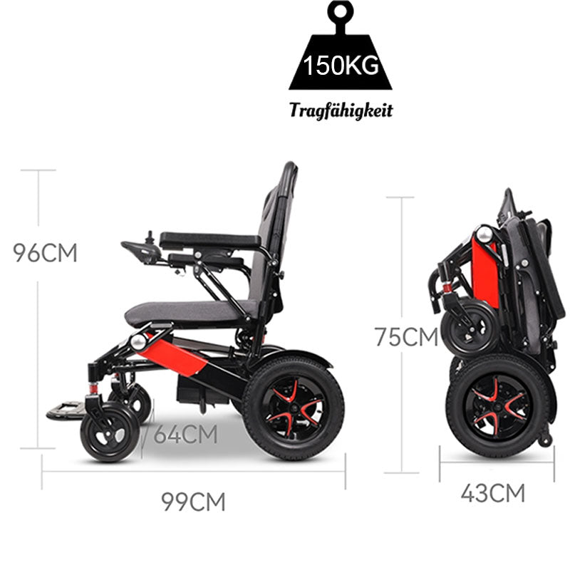 ByteTecpeak D02 Reclining Aluminium Electric Wheelchair, 150kg Load Capacity, Powerful 500W Motor, 33km Range, 22Ah Lithium Battery