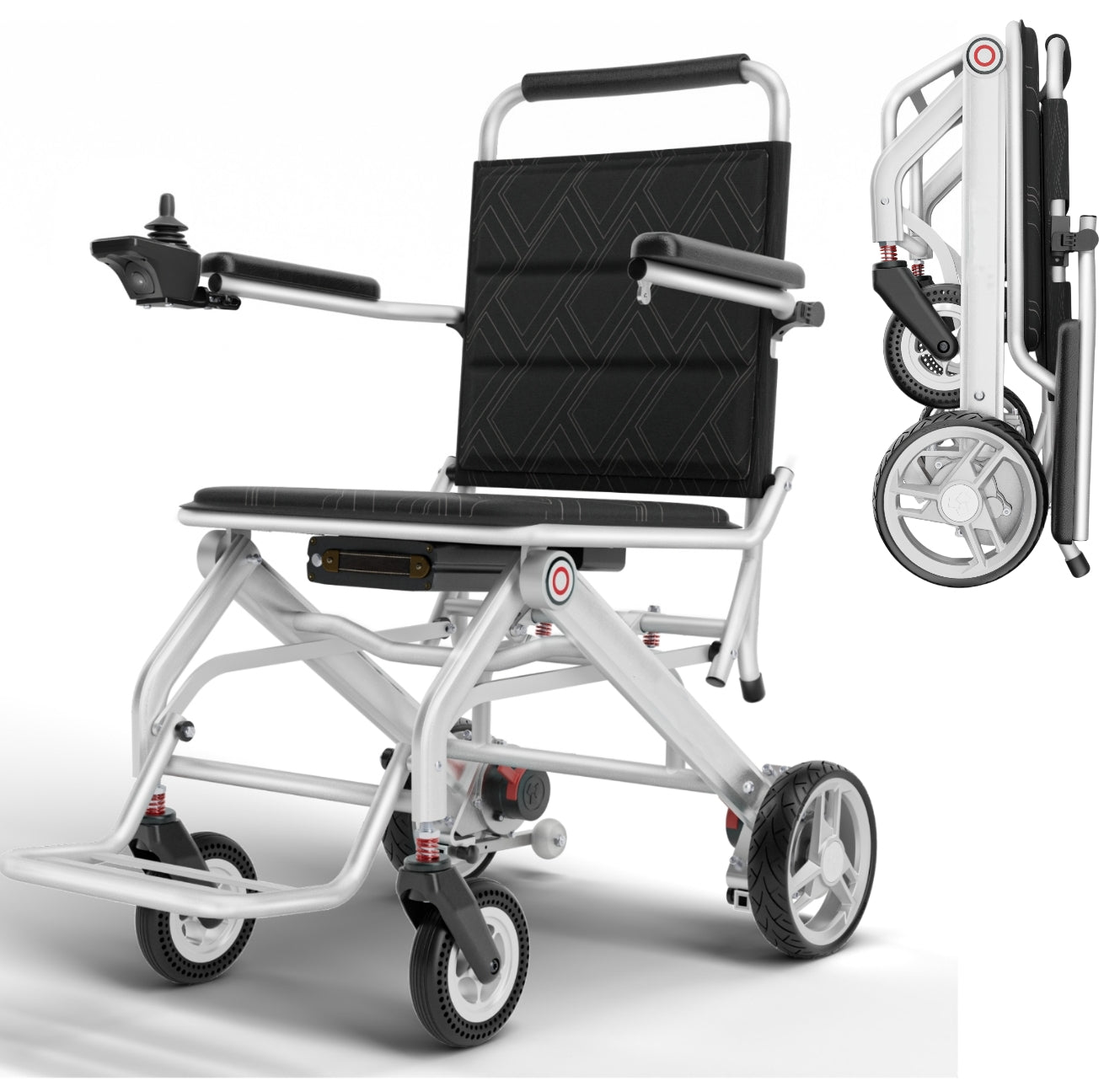 Fauteuil roulant électrique ultraléger ByteTecpeak D01 Silver - 14,1 kg, batterie lithium 12A, autonomie 20 km