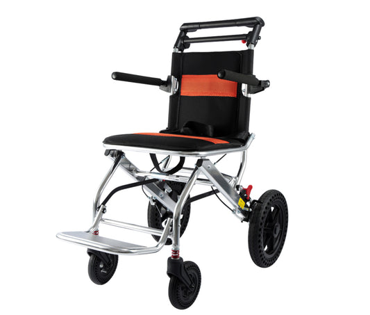 Fauteuil roulant pliant en aluminium jaune ByteTecpeak M2 - léger et adapté aux voyages, peut supporter jusqu'à 100 kg