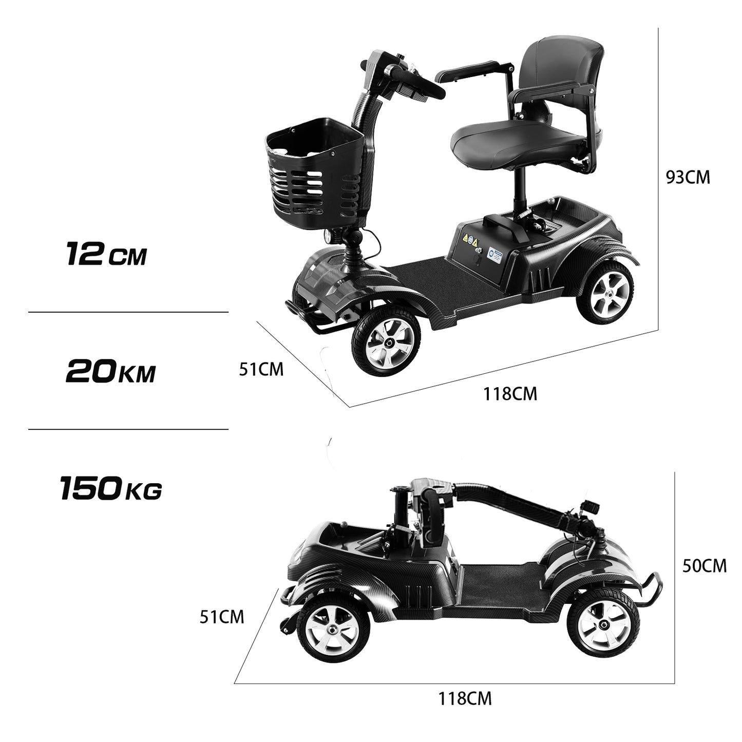 ByteTecpeak Z02 Elektromobil Schwarz faltbar 350W 20 km Reichweite bis 150kg belastbar