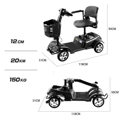 ByteTecpeak Z02 Elektromobil Schwarz faltbar 350W 20 km Reichweite bis 150kg belastbar