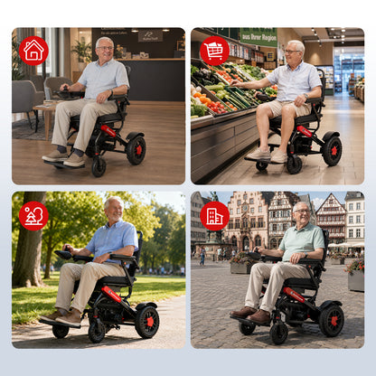 ByteTecpeak D24 Elektrorollstuhl – 500W, 25 km, Schwarz-Rot