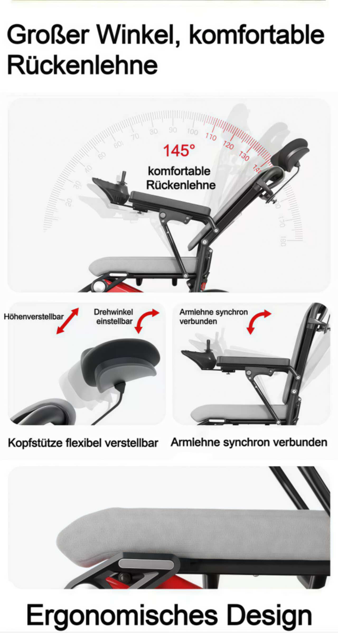 ByteTecpeak D02 Reclining Aluminium Electric Wheelchair, 150kg Load Capacity, Powerful 500W Motor, 33km Range, 22Ah Lithium Battery