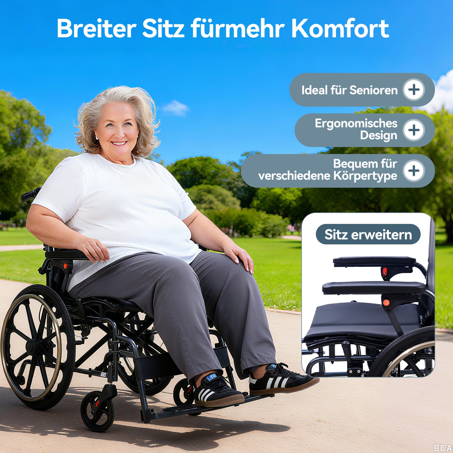 ByteTecpeak M4 Leichter manueller Rollstuhl aus Aluminiumlegierung mit Doppeltem Sitzpolster (Max Belastung 100kg)