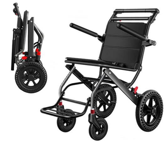 Fauteuil roulant pliable en aluminium ByteTecpeak M1 - léger, adapté aux voyages et peut supporter jusqu'à 100 kg