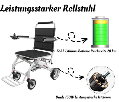 Fauteuil roulant électrique ultraléger ByteTecpeak D01 Silver - 14,1 kg, batterie lithium 12A, autonomie 20 km