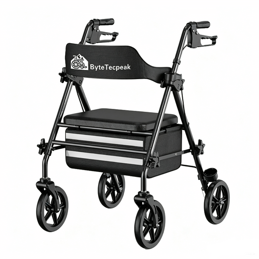 ByteTecpeak R4 Faltbarer Rollator mit Sitz, Schwarzer Rahmen, Kompakt & Verstellbar