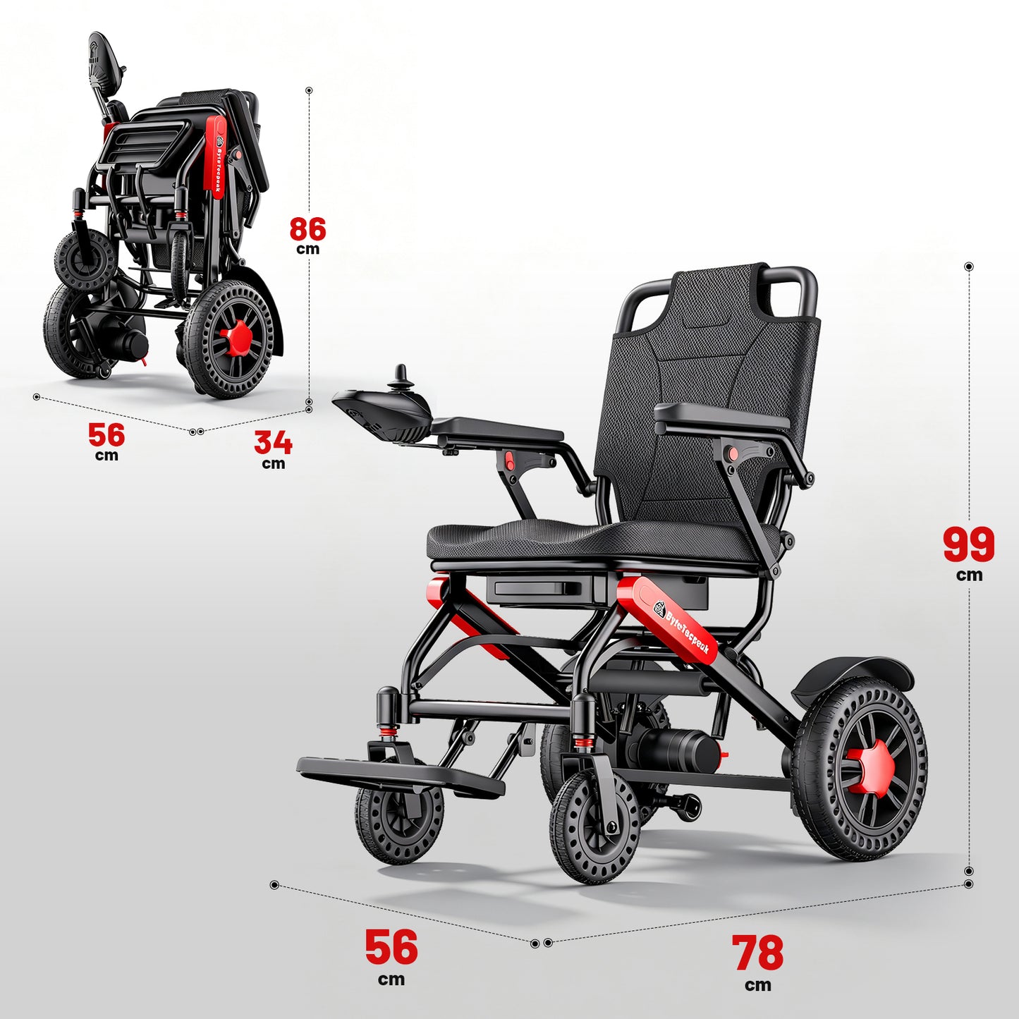 ByteTecpeak D24 Elektrorollstuhl – 500W, 25 km, Schwarz-Rot