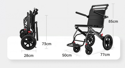 Fauteuil roulant pliable en aluminium ByteTecpeak M1 - léger, adapté aux voyages et peut supporter jusqu'à 100 kg