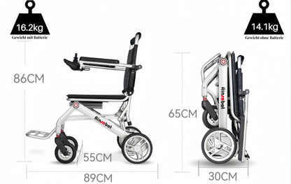 Fauteuil roulant électrique ultraléger ByteTecpeak D01 Silver - 14,1 kg, batterie lithium 12A, autonomie 20 km