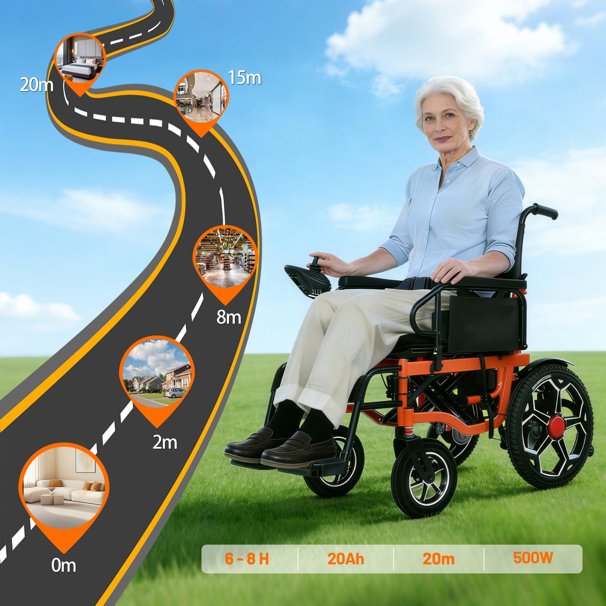 ByteTecpeak D09 Opvouwbare elektrische rolstoel – 500W-motor, 30 km actieradius