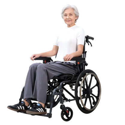 ByteTecpeak M4 Leichter manueller Rollstuhl aus Aluminiumlegierung mit Doppeltem Sitzpolster (Max Belastung 100kg)