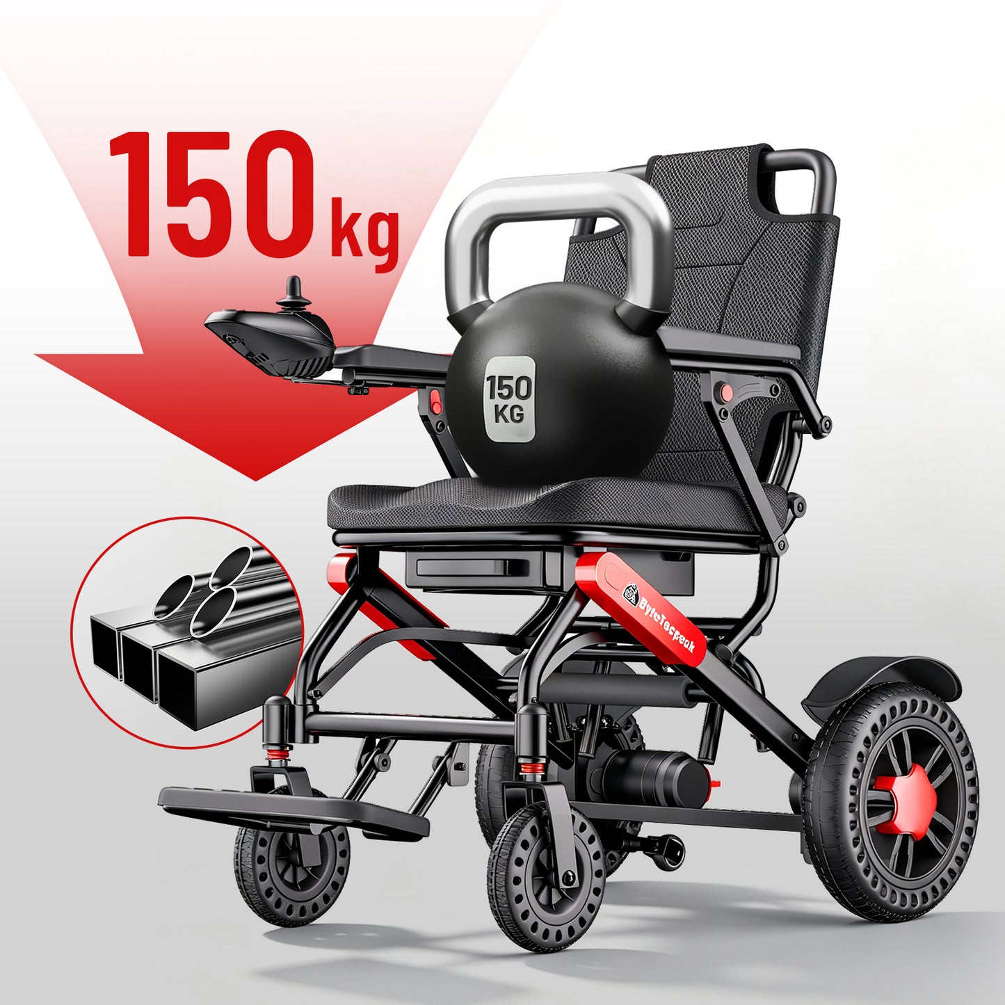 ByteTecpeak D24 Elektrorollstuhl – 500W, 25 km, Schwarz-Rot
