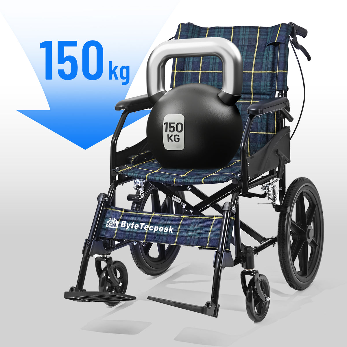 ByteTecpeak M5 Cadeira de rodas dobrável leve – preta, compacta e com apenas 11 kg