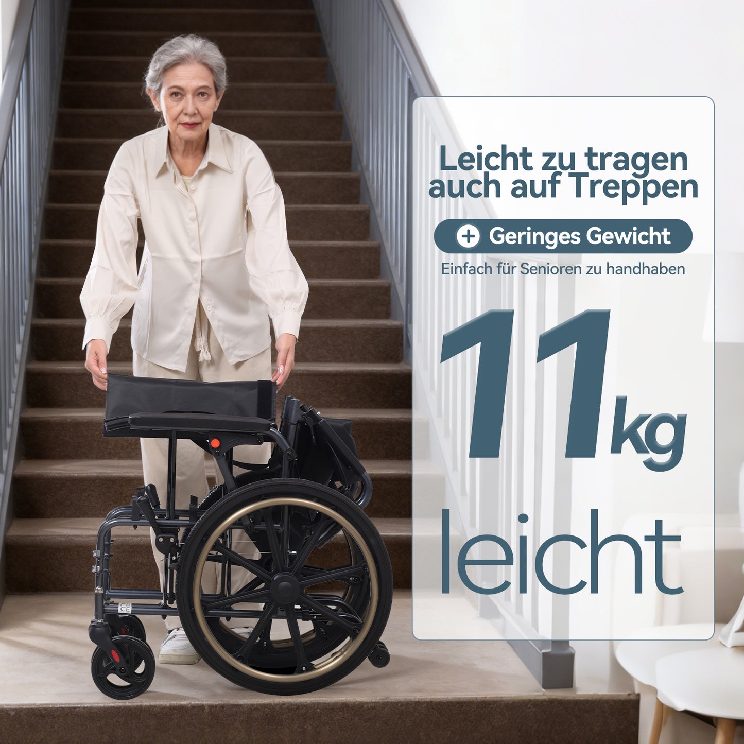 ByteTecpeak M4 Leichter manueller Rollstuhl aus Aluminiumlegierung mit Doppeltem Sitzpolster (Max Belastung 100kg)