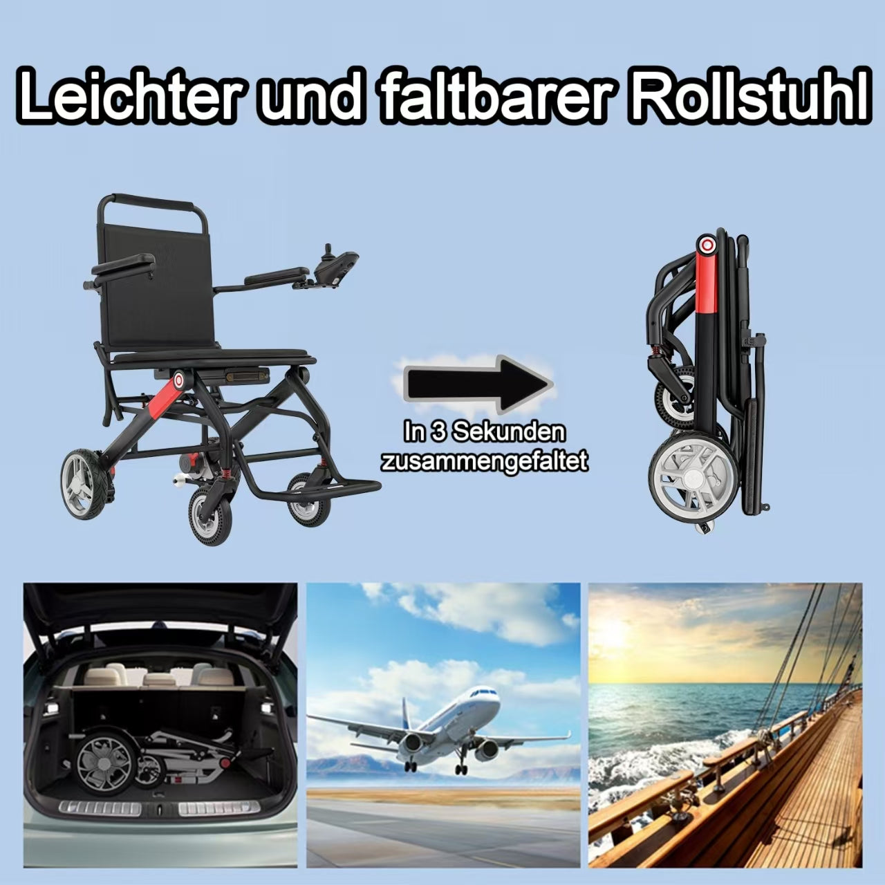 ByteTecpeak -D01 Rollstuhl, ultraleichter Elektrorollstuhl, faltbarer Elektrorollstuhl, 20 km Reichweite, abnehmbare 12Ah Lithium-Batterie