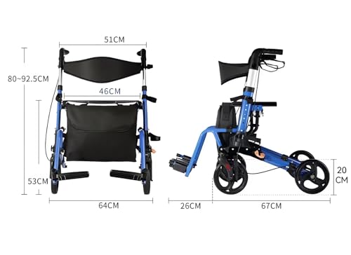 Déambulateur et fauteuil roulant 2 en 1 ByteTecpeak R3 - Léger, pliable, réglable en hauteur, capacité de charge de 100 kg