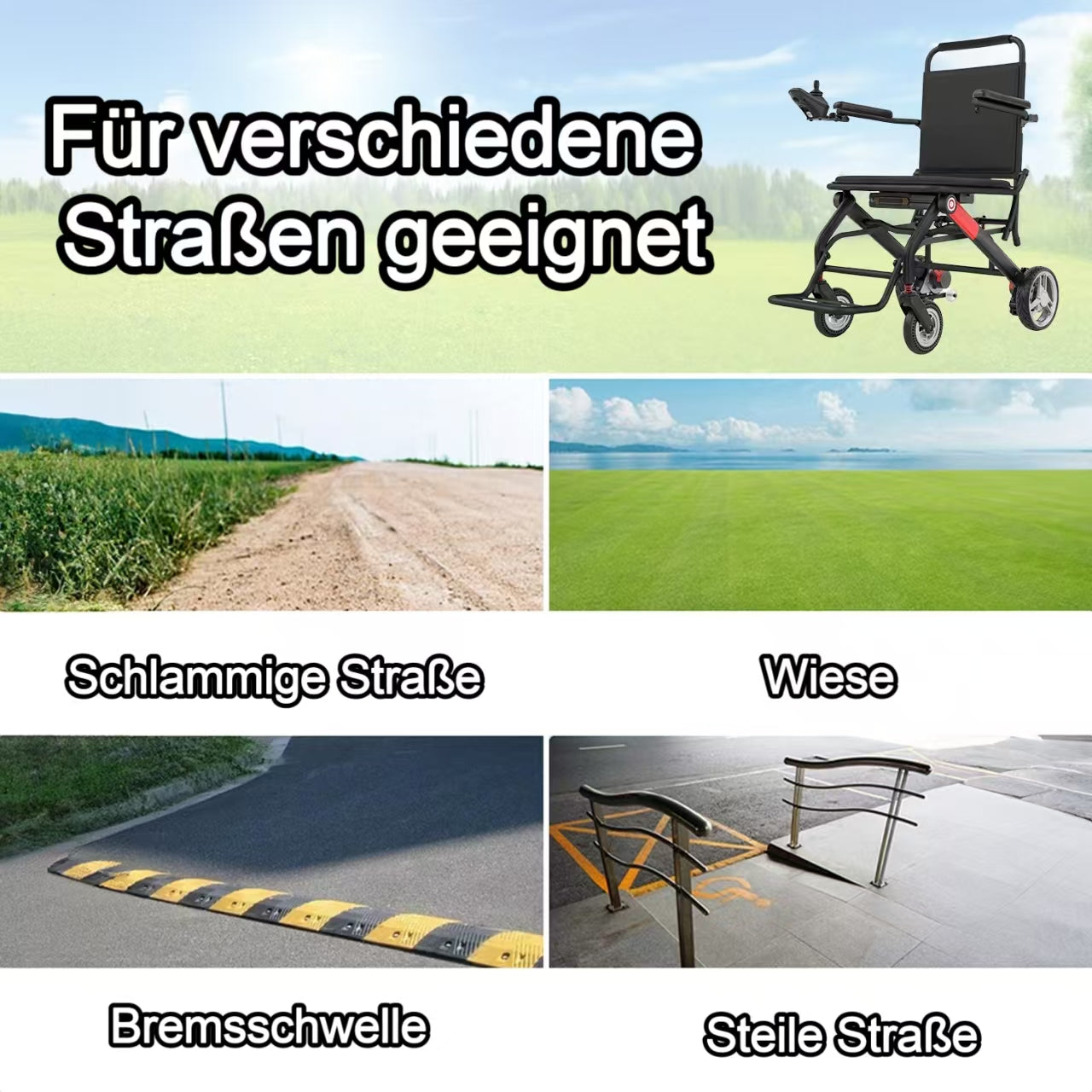 ByteTecpeak -D01 Rollstuhl, ultraleichter Elektrorollstuhl, faltbarer Elektrorollstuhl, 20 km Reichweite, abnehmbare 12Ah Lithium-Batterie