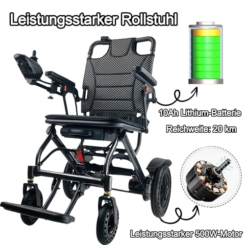 Fauteuil roulant électrique pliant ByteTecpeak D04-Black - Batterie 10Ah, moteur 500W, autonomie 20 km