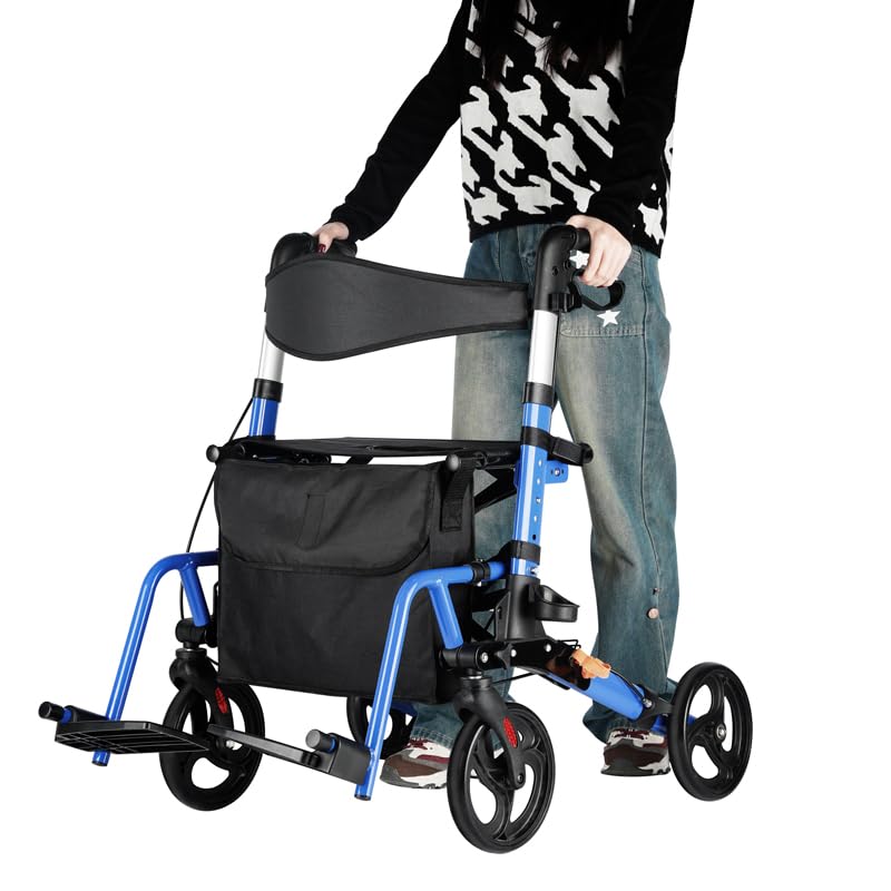 Déambulateur et fauteuil roulant 2 en 1 ByteTecpeak R3 - Léger, pliable, réglable en hauteur, capacité de charge de 100 kg