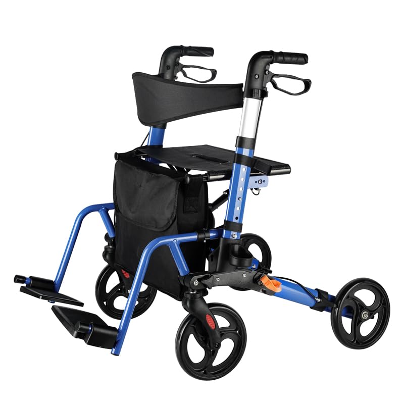 Déambulateur et fauteuil roulant 2 en 1 ByteTecpeak R3 - Léger, pliable, réglable en hauteur, capacité de charge de 100 kg