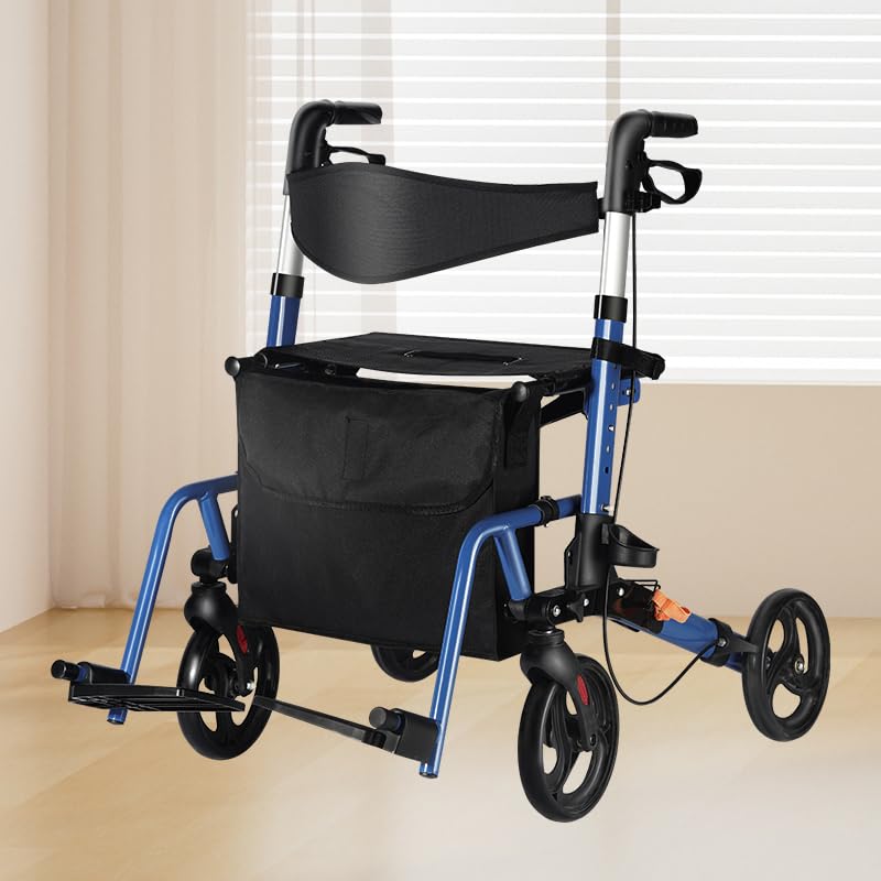 Déambulateur et fauteuil roulant 2 en 1 ByteTecpeak R3 - Léger, pliable, réglable en hauteur, capacité de charge de 100 kg