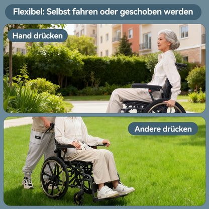 ByteTecpeak M4 Leichter manueller Rollstuhl aus Aluminiumlegierung mit Doppeltem Sitzpolster (Max Belastung 100kg)