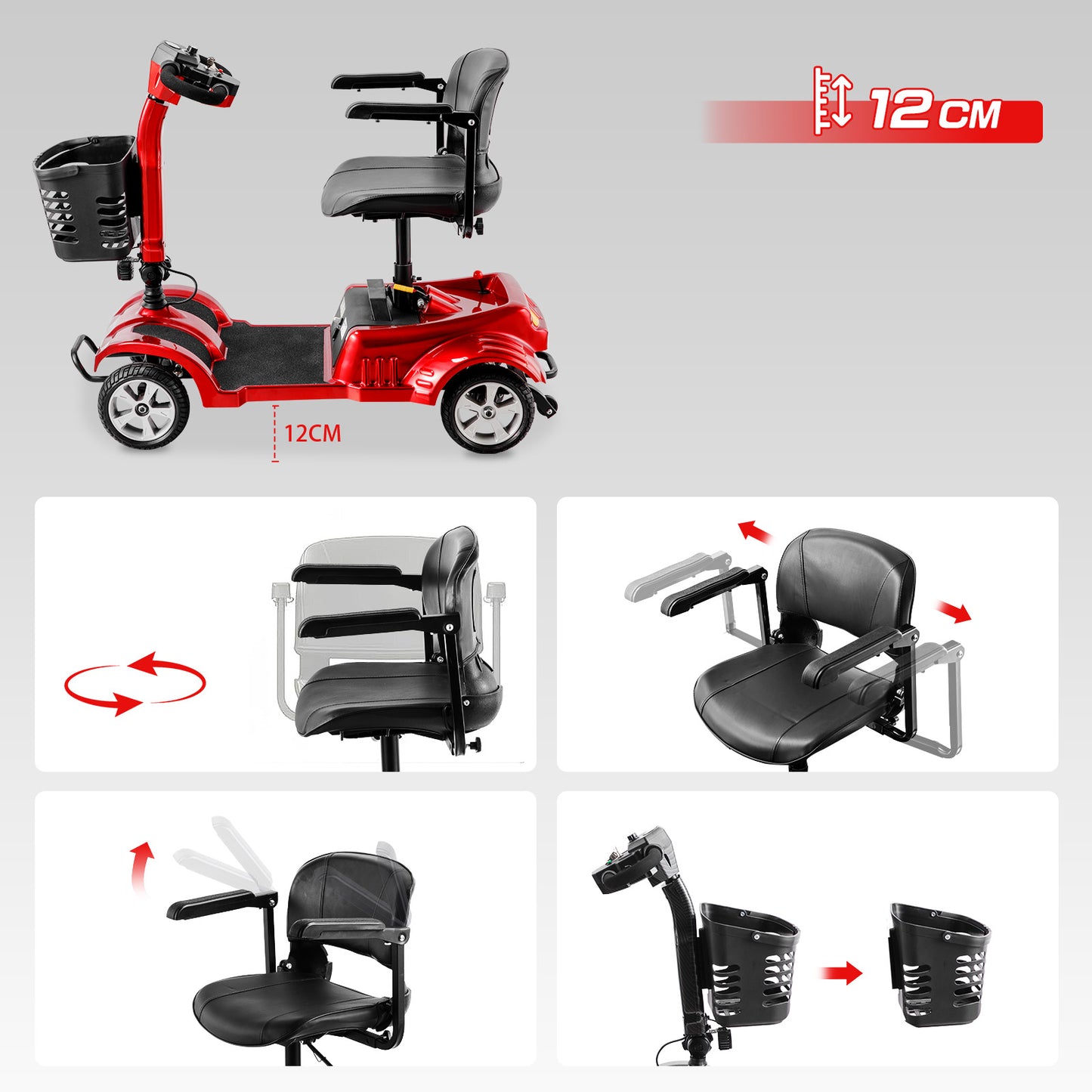 ByteTecpeak Z02 Elektromobil Rot faltbar 350W 20 km Reichweite bis 150kg belastbar