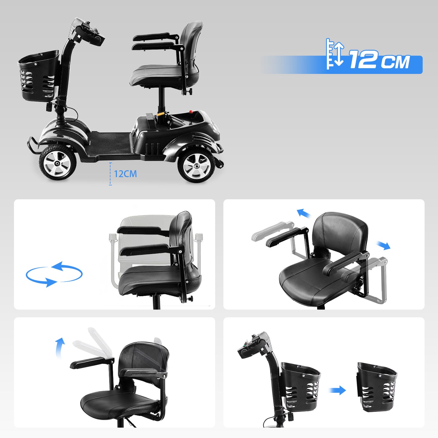 ByteTecpeak Z02 Electric Mobility Scooter Black Foldable 350W 20 km Range, up to 150 kg Load Capacity