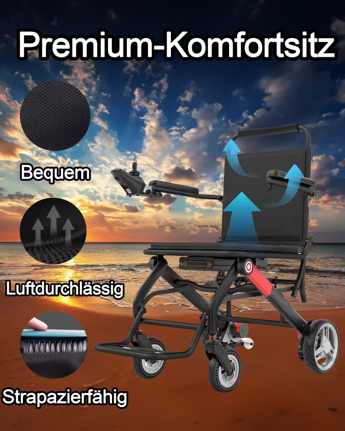 ByteTecpeak -D01 Rollstuhl, ultraleichter Elektrorollstuhl, faltbarer Elektrorollstuhl, 20 km Reichweite, abnehmbare 12Ah Lithium-Batterie