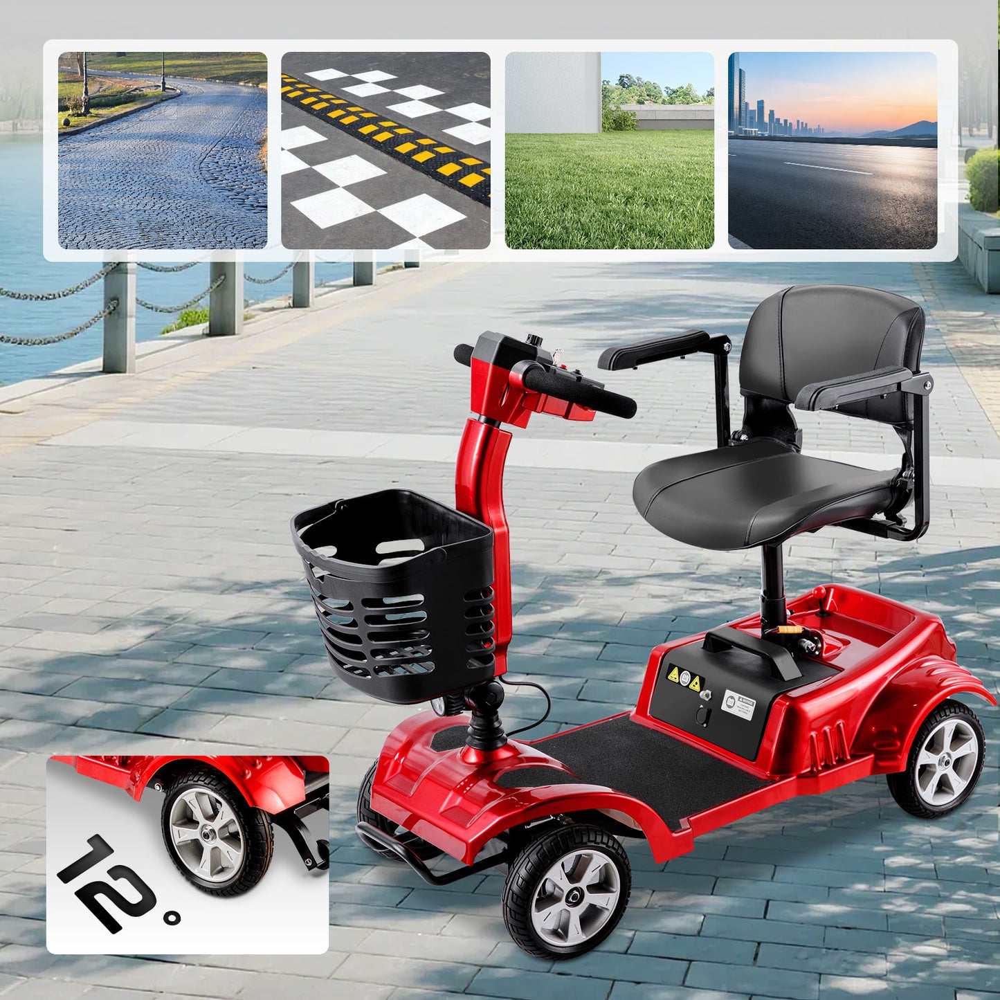 ByteTecpeak Z02 Elektromobil Rot faltbar 350W 20 km Reichweite bis 150kg belastbar