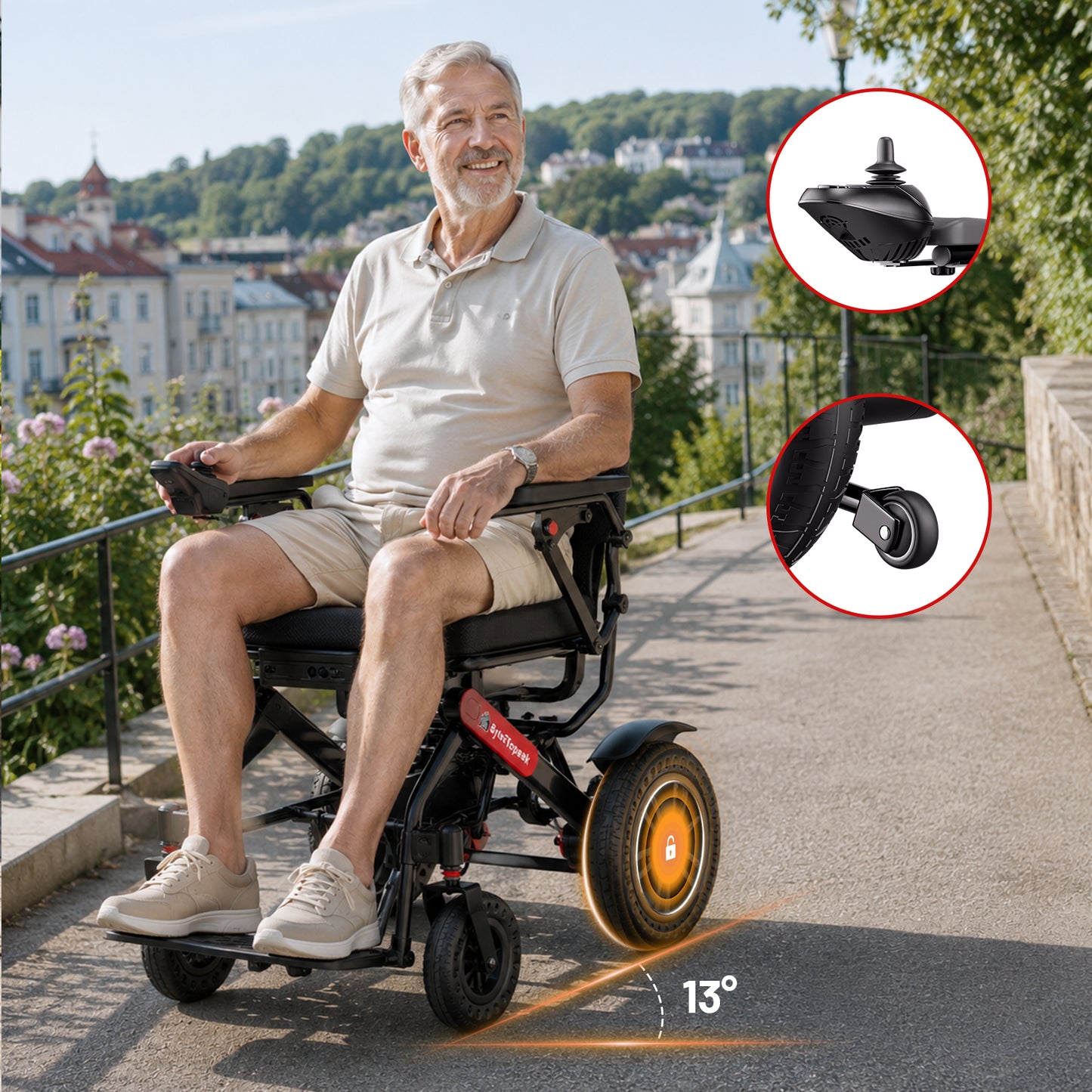ByteTecpeak D24 Elektrorollstuhl – 500W, 25 km, Schwarz-Rot