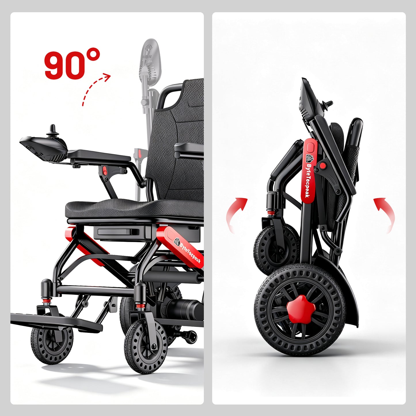 ByteTecpeak D24 Elektrorollstuhl – 500W, 25 km, Schwarz-Rot