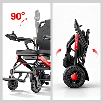 ByteTecpeak D24 Elektrorollstuhl – 500W, 25 km, Schwarz-Rot