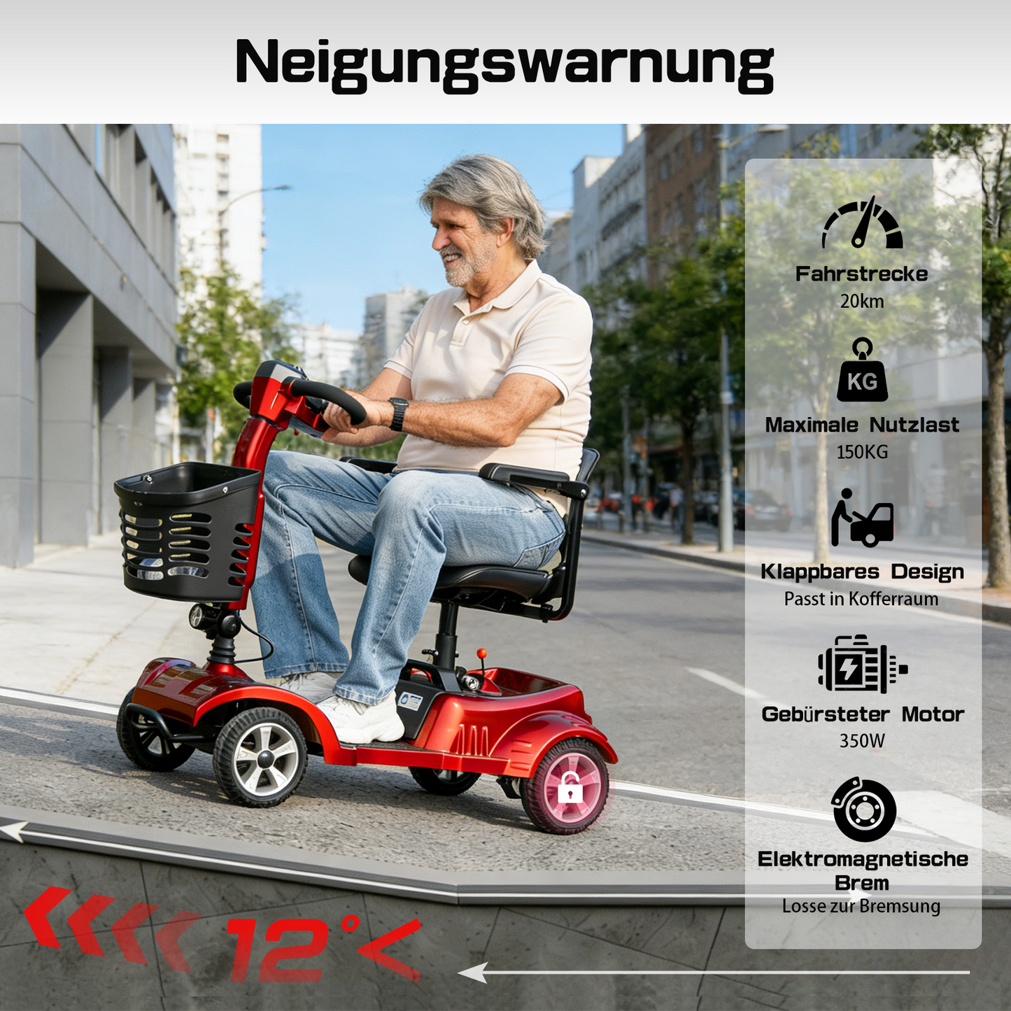 ByteTecpeak Z02 Elektromobil in Rot mit 20 km Reichweite, 350W Motor, faltbar