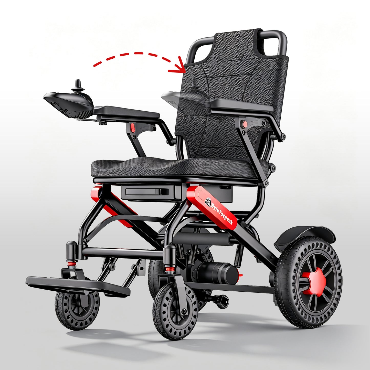 ByteTecpeak D24 Elektrorollstuhl – 500W, 25 km, Schwarz-Rot