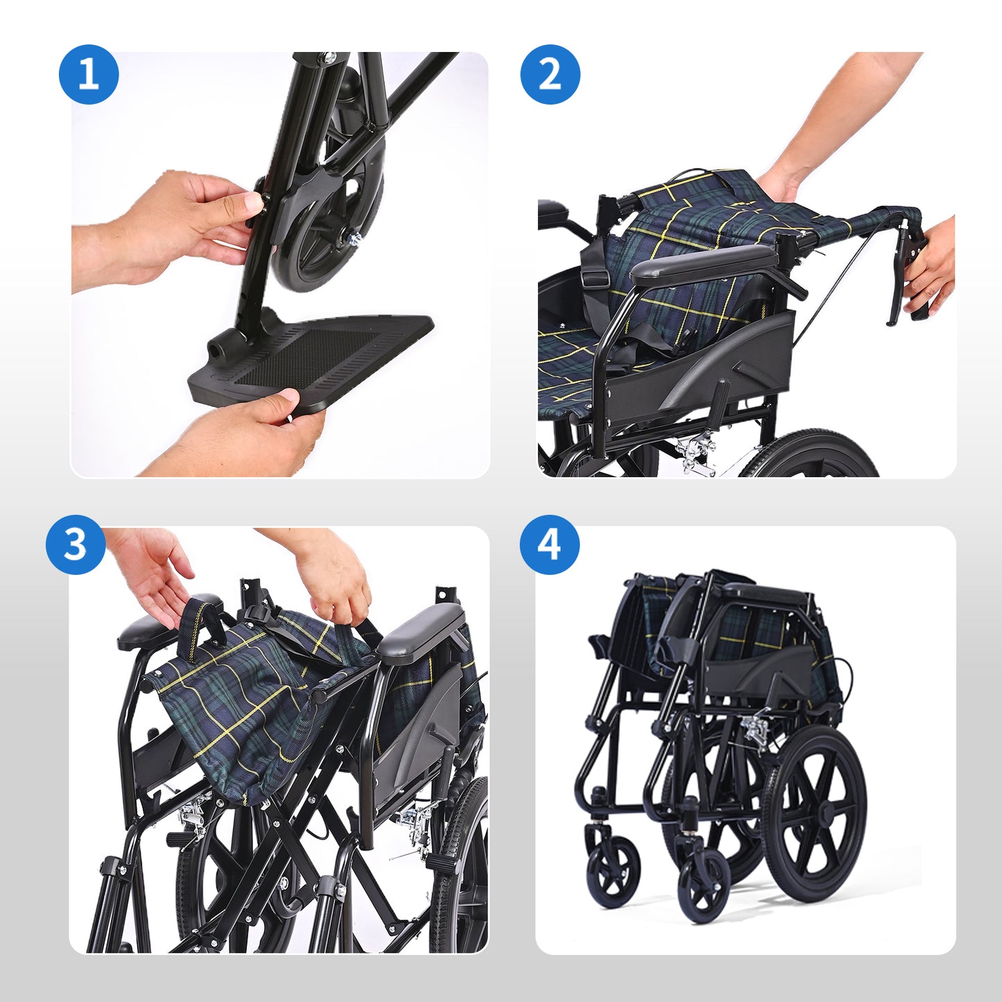 ByteTecpeak M5 Cadeira de rodas dobrável leve – preta, compacta e com apenas 11 kg