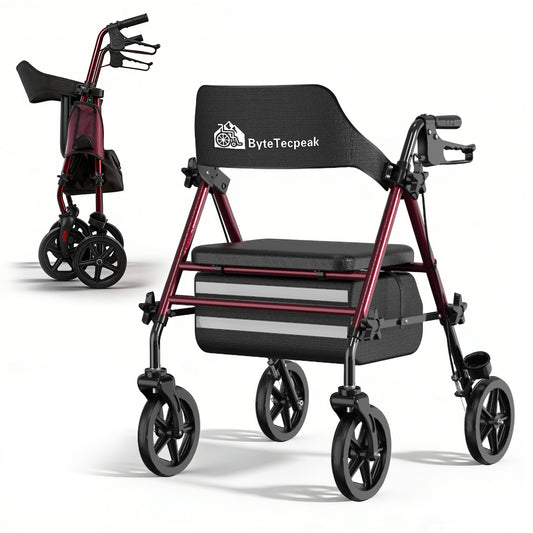 ByteTecpeak R4 Leichter faltbarer Rollator mit Sitz, Bremsen, Tasche