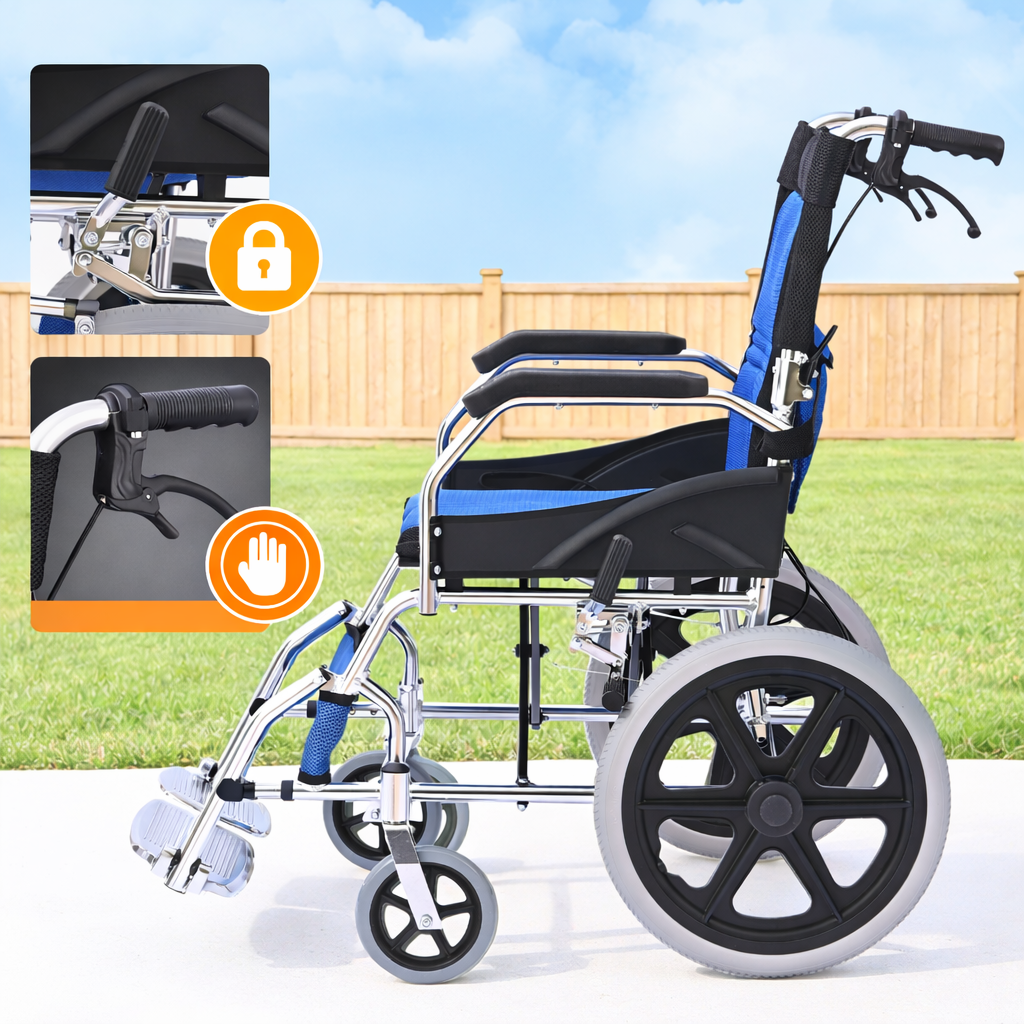 ByteTecpeak M3 Foldable Wheelchair – Sturdy, Lightweight, Aluminum Frame, 100 kg Capacity
