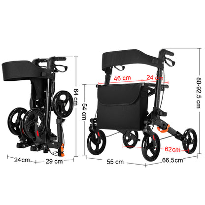 ByteTecpeak R1 Leichter, höhenverstellbarer Rollator mit Sitz, Faltbarer Gehwagen