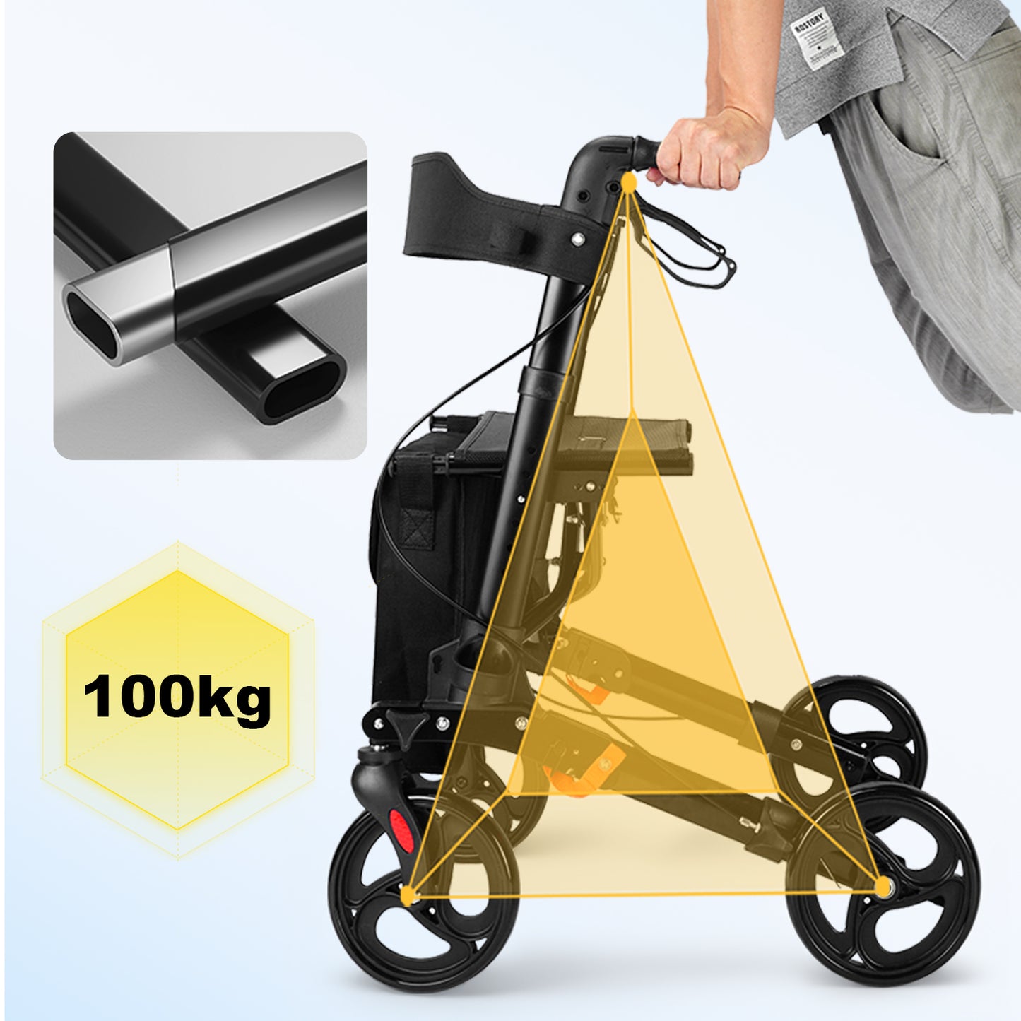 ByteTecpeak R1 Leichter, höhenverstellbarer Rollator mit Sitz, Faltbarer Gehwagen