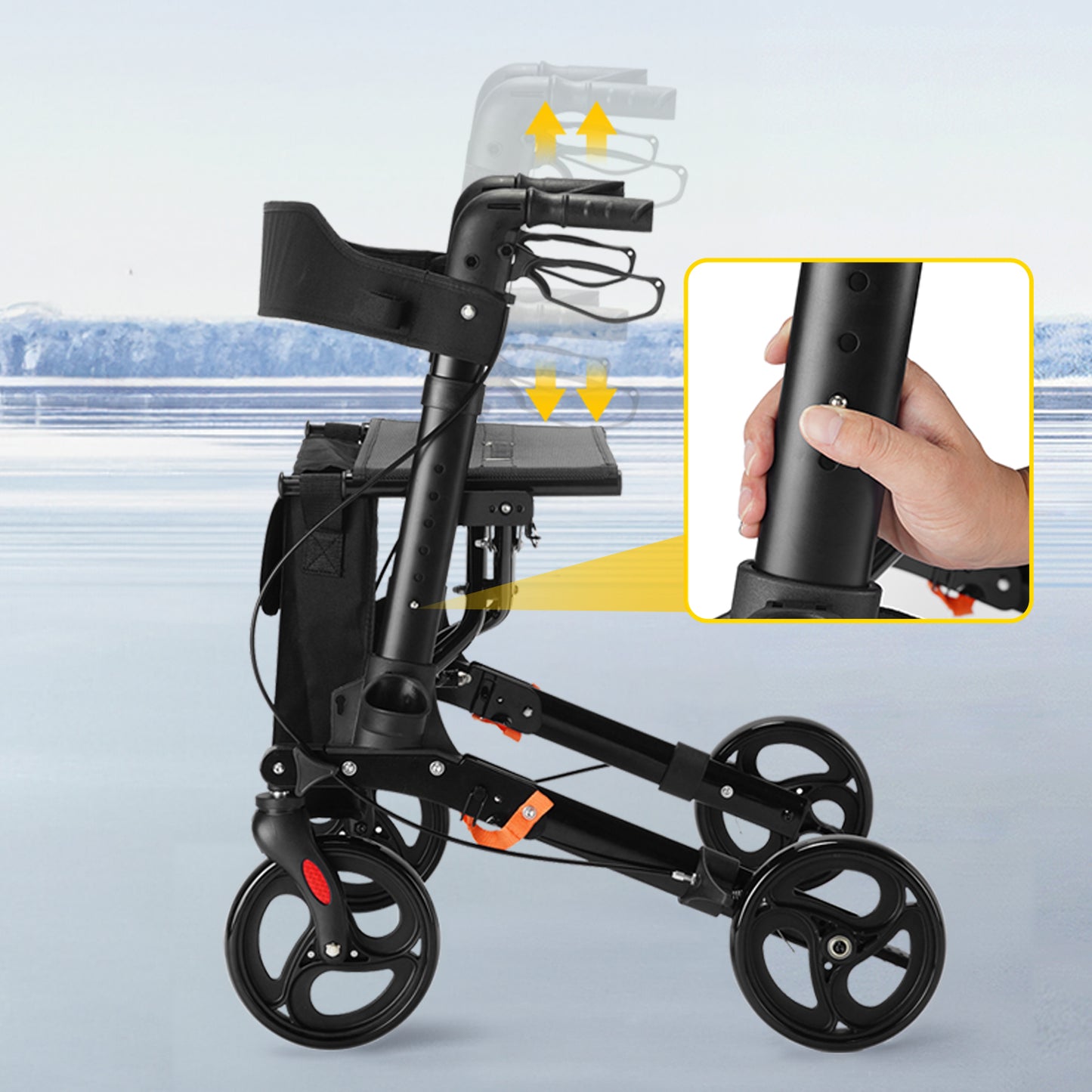 ByteTecpeak R1 Leichter, höhenverstellbarer Rollator mit Sitz, Faltbarer Gehwagen